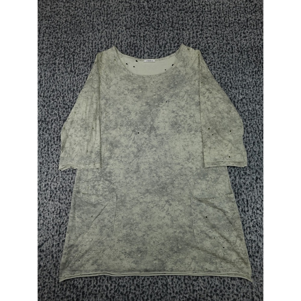 Oasis 2 Tunic Dress Womens 2 Grey Good Distressed Acid Wash Pockets Edgy Grunge